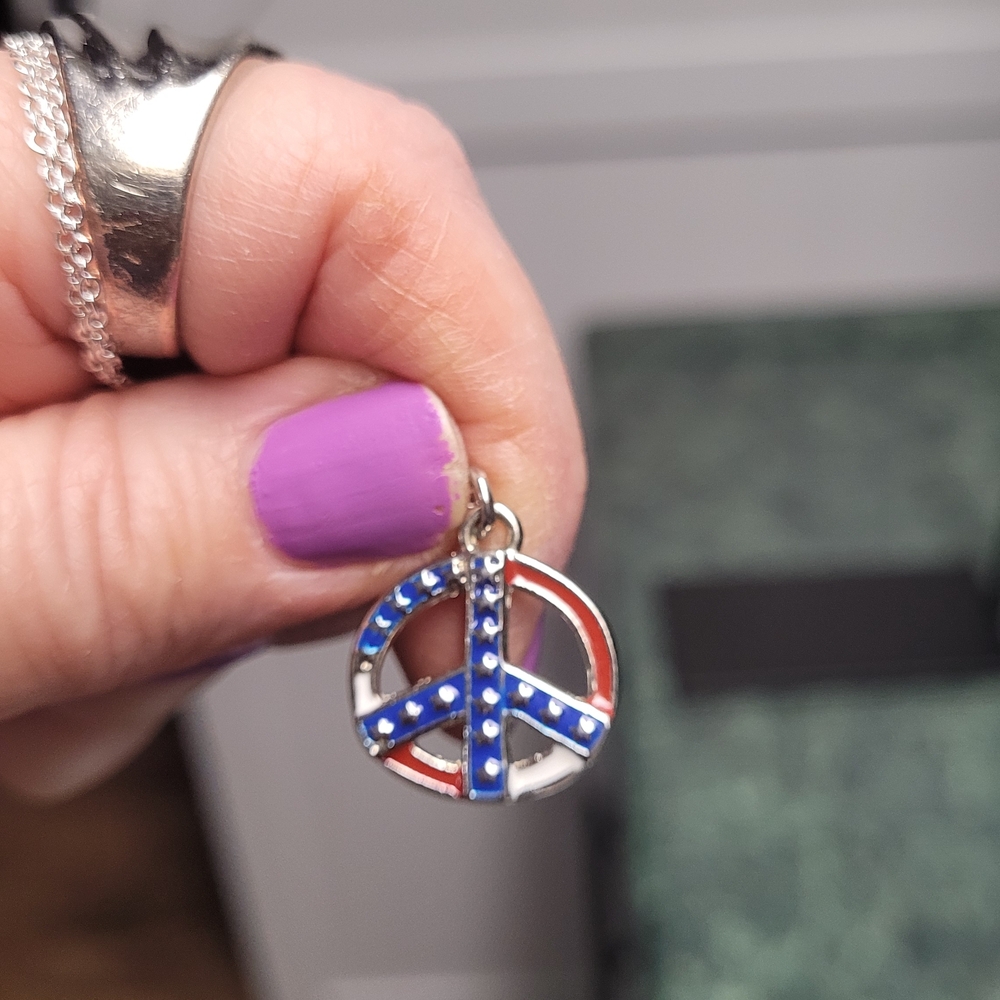 Hand Crafted Red and Blue Peace Necklace